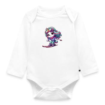 Licorne Skieur Sports d’hiver Montagnes magiques - Body Bébé bio manches longues - blanc - Devant