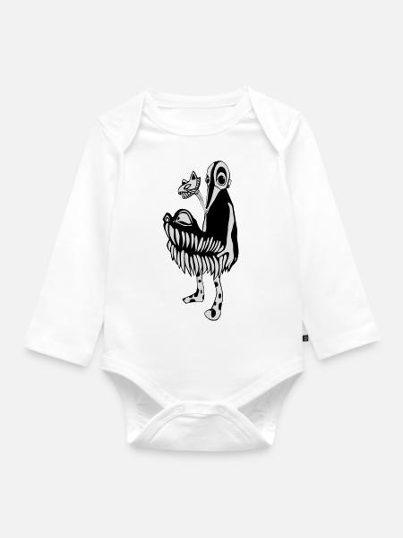 Monster Illustration Charakter PUKS - Baby Bio-Langarm-Body - Weiß