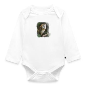 kluge Eule Schleiereule Aquarell Foto Kunst Natur - Baby Bio-Langarm-Body - Weiß - Vorne