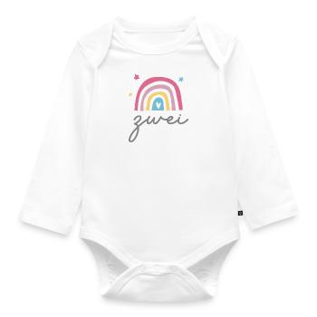 Zwei / Zweiter Geburtstag / 2. Geburtstag - Baby Bio-Langarm-Body - Weiß - Vorne