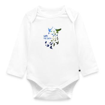 save the earth ,earth ,tauben, taube, vögel,erde - Organic Longsleeve Baby Bodysuit - white - Front