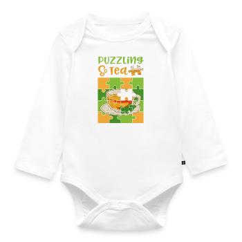 Lustiges Puzzlespiel mit Tee und Puzzles - Baby Bio-Langarm-Body - Weiß - Vorne