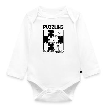 Puzzling Makes Me Smile Jigsaw Hobby Puzzler - Organic Longsleeve Baby Bodysuit - white - Front