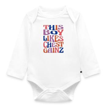 Junge mag Chest Gainz Benchpress Gym Powerlifting - Baby Bio-Langarm-Body - Weiß - Vorne
