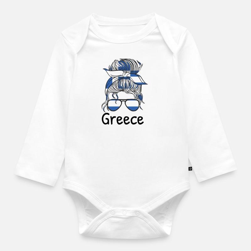 Grèce Drapeau Hellas Athènes Drapeau grec - Body Bébé bio manches longues - blanc