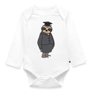 Sloth graduated with PhD hat exam passed - Organic Longsleeve Baby Bodysuit - white - Front