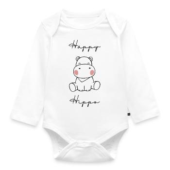 Happy Hippo - Baby Bio-Langarm-Body - Weiß - Vorne