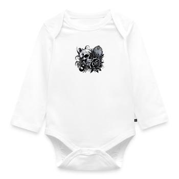 Dark Symphony: Skulls, Spiders and Crosses - Organic Longsleeve Baby Bodysuit - white - Front