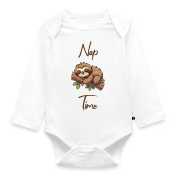 Nap time Schlafenszeit Faultier - Baby Bio-Langarm-Body - Weiß - Vorne