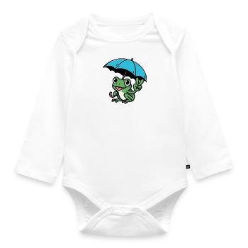 Comic Wetterforsch Frosch Peace mit Regenschirm - Baby Bio-Langarm-Body - Weiß - Vorne