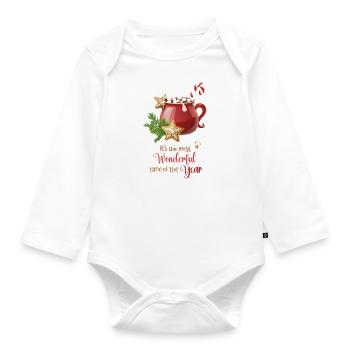 Cacao, most wonderful time of the year, red, gold - Baby Bio-Langarm-Body - Weiß - Vorne