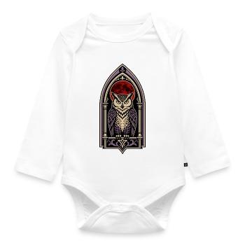 Gotische Eulen-Blutmond-Buntglasfenster - Baby Bio-Langarm-Body - Weiß - Vorne