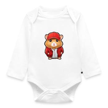 Süßer Goldhamster mit Jacke und Kappe - Baby Bio-Langarm-Body - Weiß - Vorne