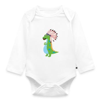 Dino Chef de Tribu sur T-shirt Bébé - Body Bébé bio manches longues - blanc - Devant