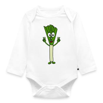 Drôle de poireau Signe de victoire légume fitness vert - Body Bébé bio manches longues - blanc - Devant