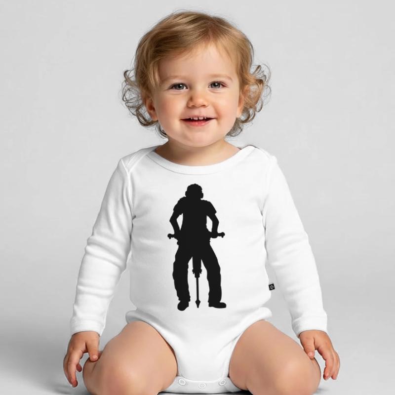 Construction worker Jackhammer Silhouette Organic Longsleeve Baby Bodysuit