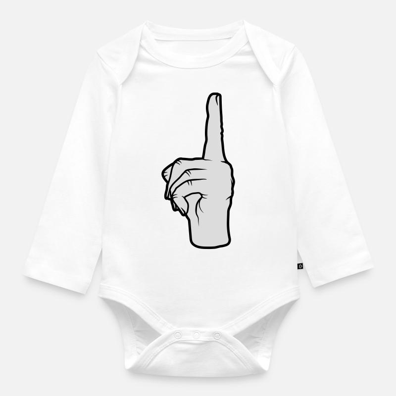 Finger points up - Organic Longsleeve Baby Bodysuit - white