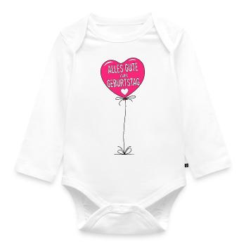 Luftballon Alles Gute zum Geburtstag Pink - Baby Bio-Langarm-Body - Weiß - Vorne