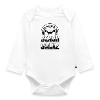 Life With Benchpress Gainz Lustiger - Baby Bio-Langarm-Body - Weiß - Vorne