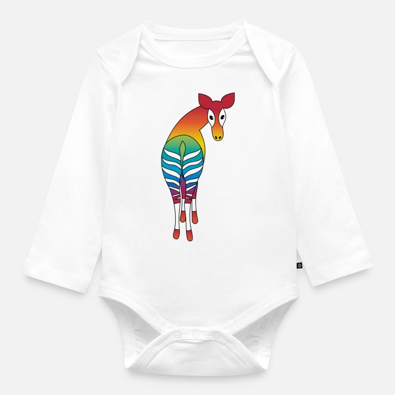 Rainbow Okapi - Organic Longsleeve Baby Bodysuit - white