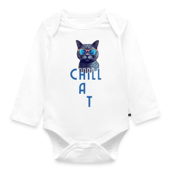 Chill Cat - Organic Longsleeve Baby Bodysuit - white - Front