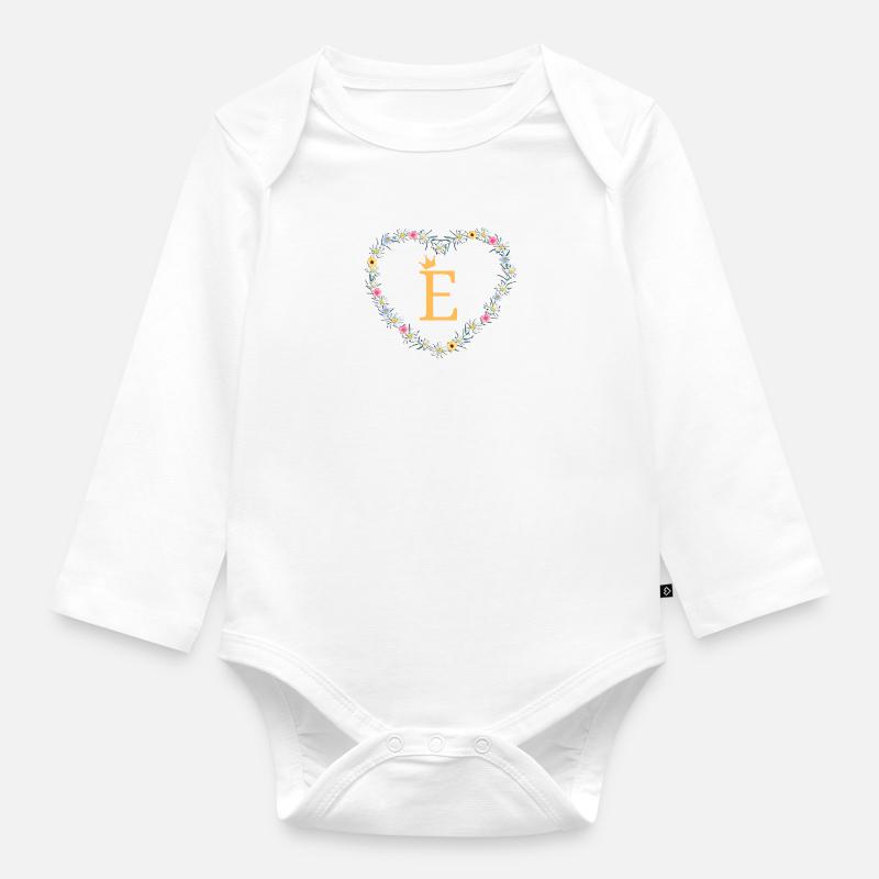 Buchstabe E, Monogramm, Herz, personalisierbar - Baby Bio-Langarm-Body - Weiß