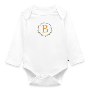 B Monogram, Floral Wreath Wildflowers - Organic Longsleeve Baby Bodysuit - white - Front