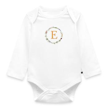 E Monogramm, Blumenkranz-Wildblumen - Baby Bio-Langarm-Body - Weiß - Vorne