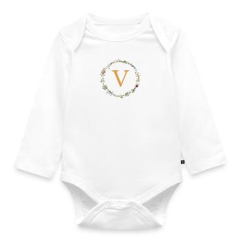V Monogramm, Blumenkranz-Wildblumen - Baby Bio-Langarm-Body - Weiß - Vorne