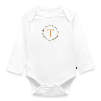 T monogramme, Couronne de fleurs sauvages - Body Bébé bio manches longues - blanc - Devant