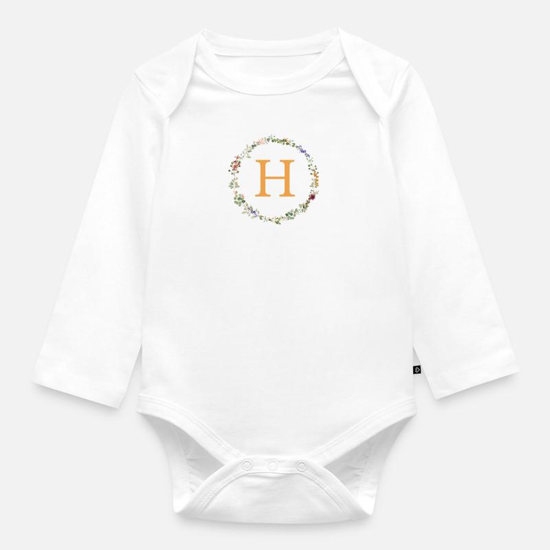 H Monogramm, Blumenkranz-Wildblumen - Baby Bio-Langarm-Body - Weiß