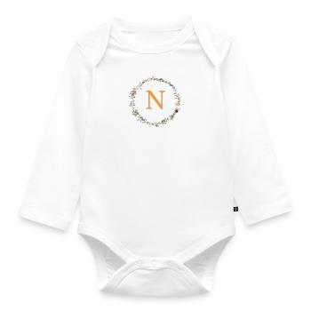 N Monogramm, Blumenkranz-Wildblumen - Baby Bio-Langarm-Body - Weiß - Vorne