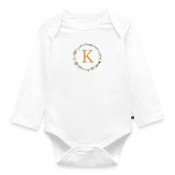 K Monogram, Floral Wreath Wildflowers - Organic Longsleeve Baby Bodysuit - white - Front