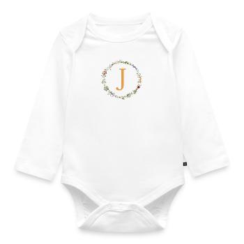 J Monogram, Floral Wreath Wildflowers - Organic Longsleeve Baby Bodysuit - white - Front