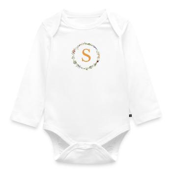 S Monogramm, Blumenkranz-Wildblumen - Baby Bio-Langarm-Body - Weiß - Vorne