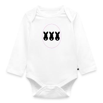 3er Hase in Ei schlicht Schatten - Baby Bio-Langarm-Body - Weiß - Vorne