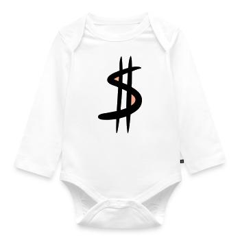 Dollar Sign / $ Dollar Symbol, Drawing - Organic Longsleeve Baby Bodysuit - white - Front
