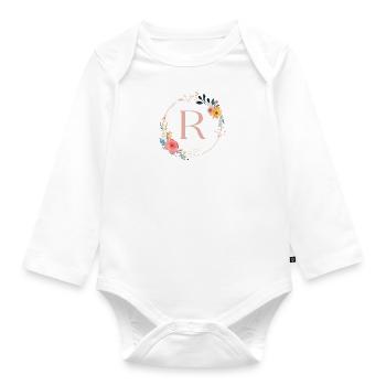 R Monogram Floral, Floral Wreath, Personalizable - Organic Longsleeve Baby Bodysuit - white - Front
