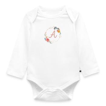 A Monogram Floral, Floral Wreath, Personalizable - Organic Longsleeve Baby Bodysuit - white - Front