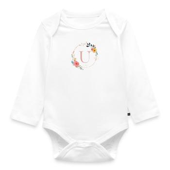U Monogram Floral, Floral Wreath, Personalizable - Organic Longsleeve Baby Bodysuit - white - Front