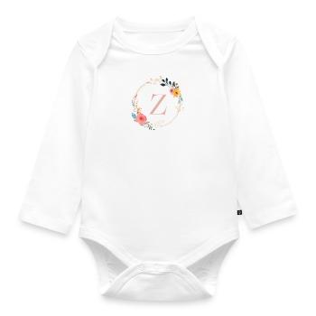 Z Monogram Floral, Floral Wreath, Personalizable - Organic Longsleeve Baby Bodysuit - white - Front