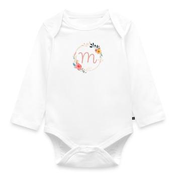 M Monogramm Floral, Blumenkranz, personalisierbar - Baby Bio-Langarm-Body - Weiß - Vorne