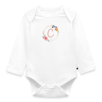 C Monogram Floral, Floral Wreath, Personalizable - Organic Longsleeve Baby Bodysuit - white - Front