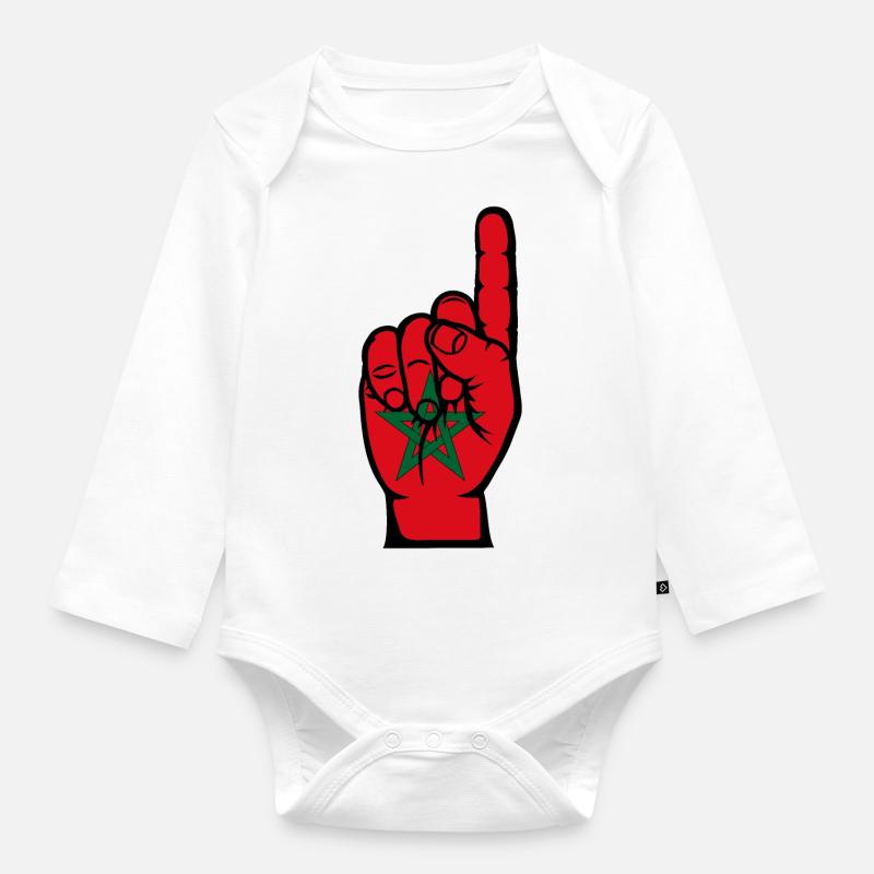 Marokko Flagge Nummer 1 - Baby Bio-Langarm-Body - Weiß