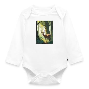 Deer in the forest green - Organic Longsleeve Baby Bodysuit - white - Front