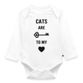 Cats are the key to my heart - Organic Longsleeve Baby Bodysuit - white - Front