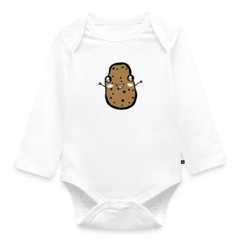 happy little cute cute funny face arm - Organic Longsleeve Baby Bodysuit - white - Front