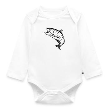 drawing fisherman trout salmon fish fishing fun - Organic Longsleeve Baby Bodysuit - white - Front