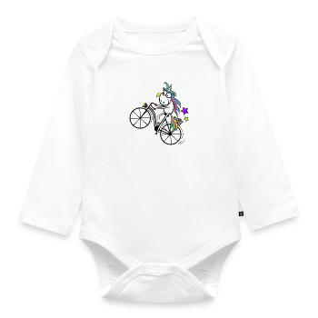 Unicorn Bicycle Wheelie - Organic Longsleeve Baby Bodysuit - white - Front