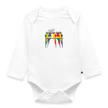 MONOCHROME BIRD PARROT - Organic Longsleeve Baby Bodysuit - white - Front